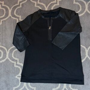 All Saints Kids Black Long Sleeve Tee with Leather Accents